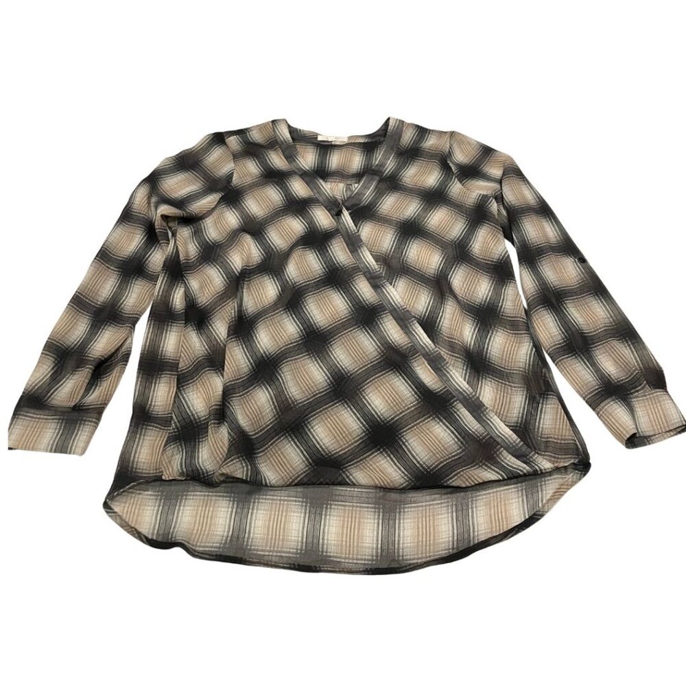 Anthropologie Pleione Sheer Long Sleeve Hi-Low Hem Geometric Blouse Top Sz Small